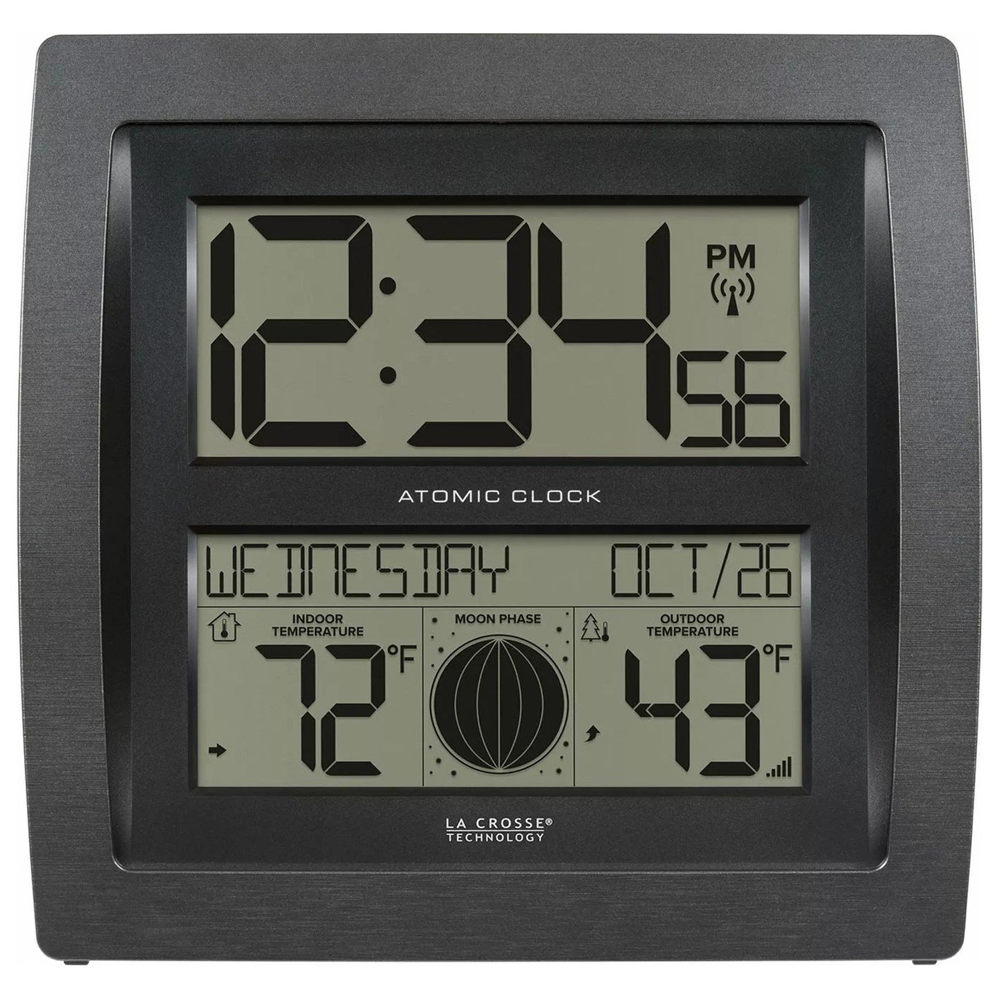 La Crosse Technology Curved Digital Atomic Wall Clock Moon Phase & Temperature