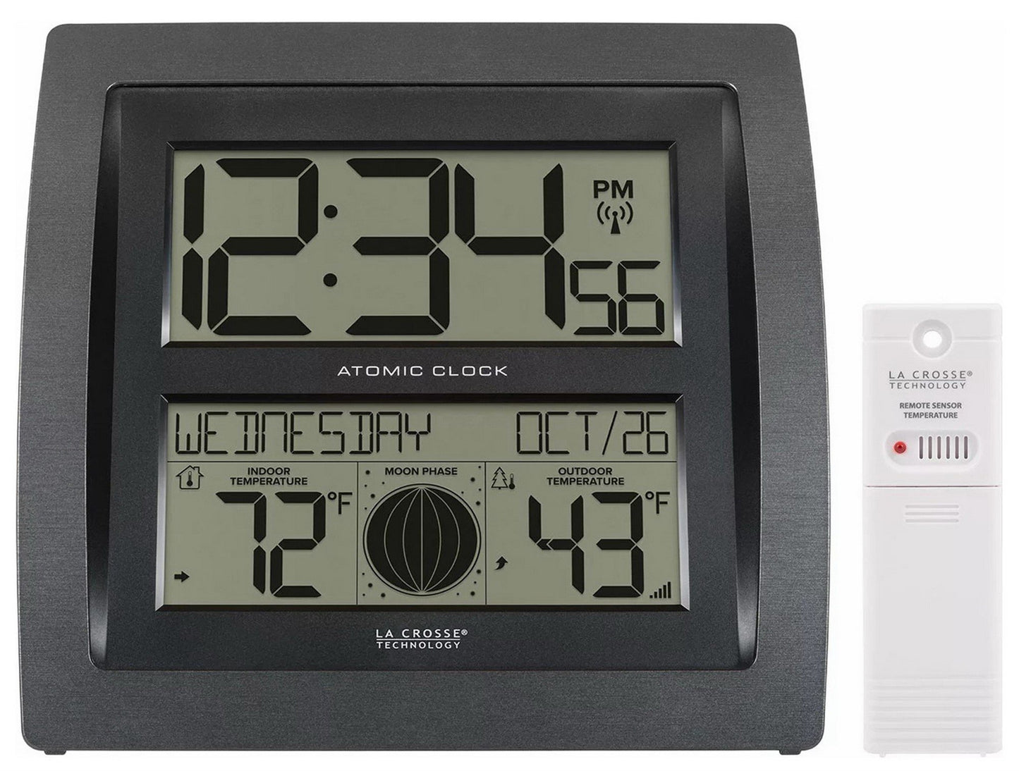 La Crosse Technology Curved Digital Atomic Wall Clock Moon Phase & Temperature