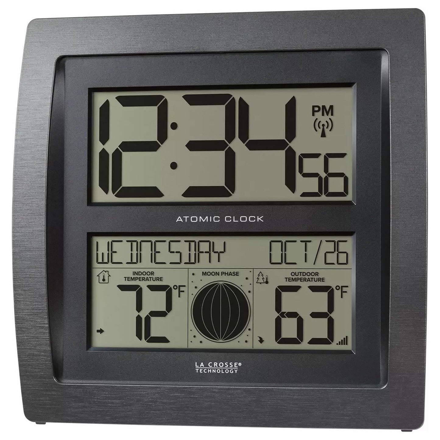 La Crosse Technology Curved Digital Atomic Wall Clock Moon Phase & Temperature