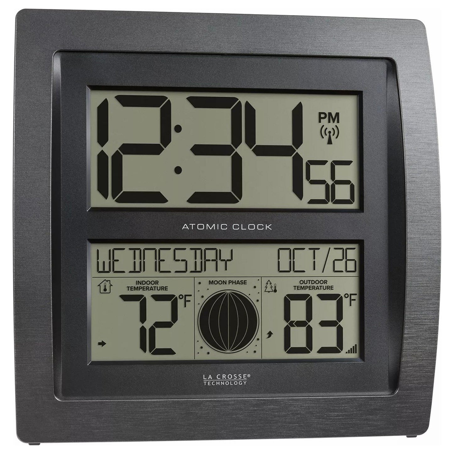 La Crosse Technology Curved Digital Atomic Wall Clock Moon Phase & Temperature