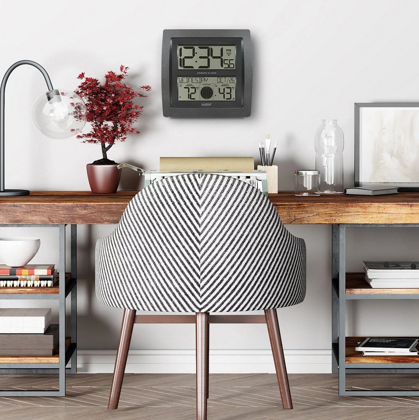 La Crosse Technology Curved Digital Atomic Wall Clock Moon Phase & Temperature