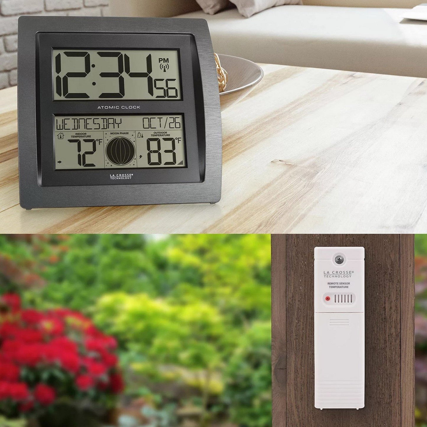 La Crosse Technology Curved Digital Atomic Wall Clock Moon Phase & Temperature