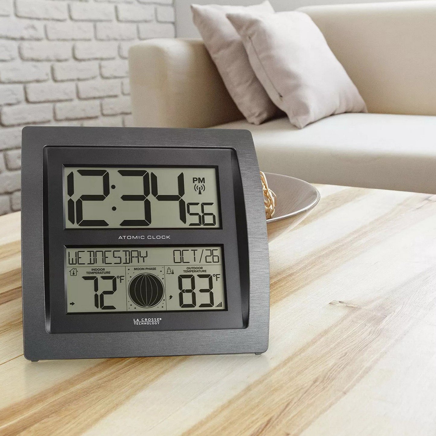 La Crosse Technology Curved Digital Atomic Wall Clock Moon Phase & Temperature