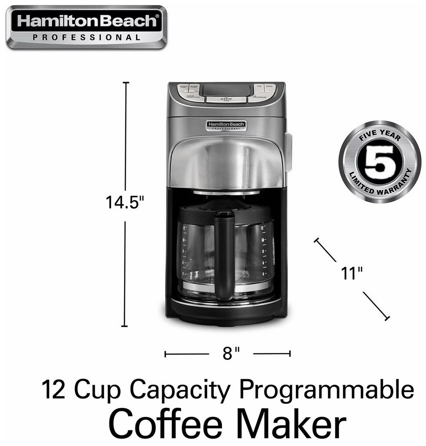 Hamilton Beach 12 Cup Programmable Coffee Maker Cone Brew Basket Wake Up Ready