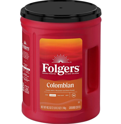 40.3 oz Folgers 100% Colombian Coffee Ground Medium Roast 1 2 or 3 Canisters