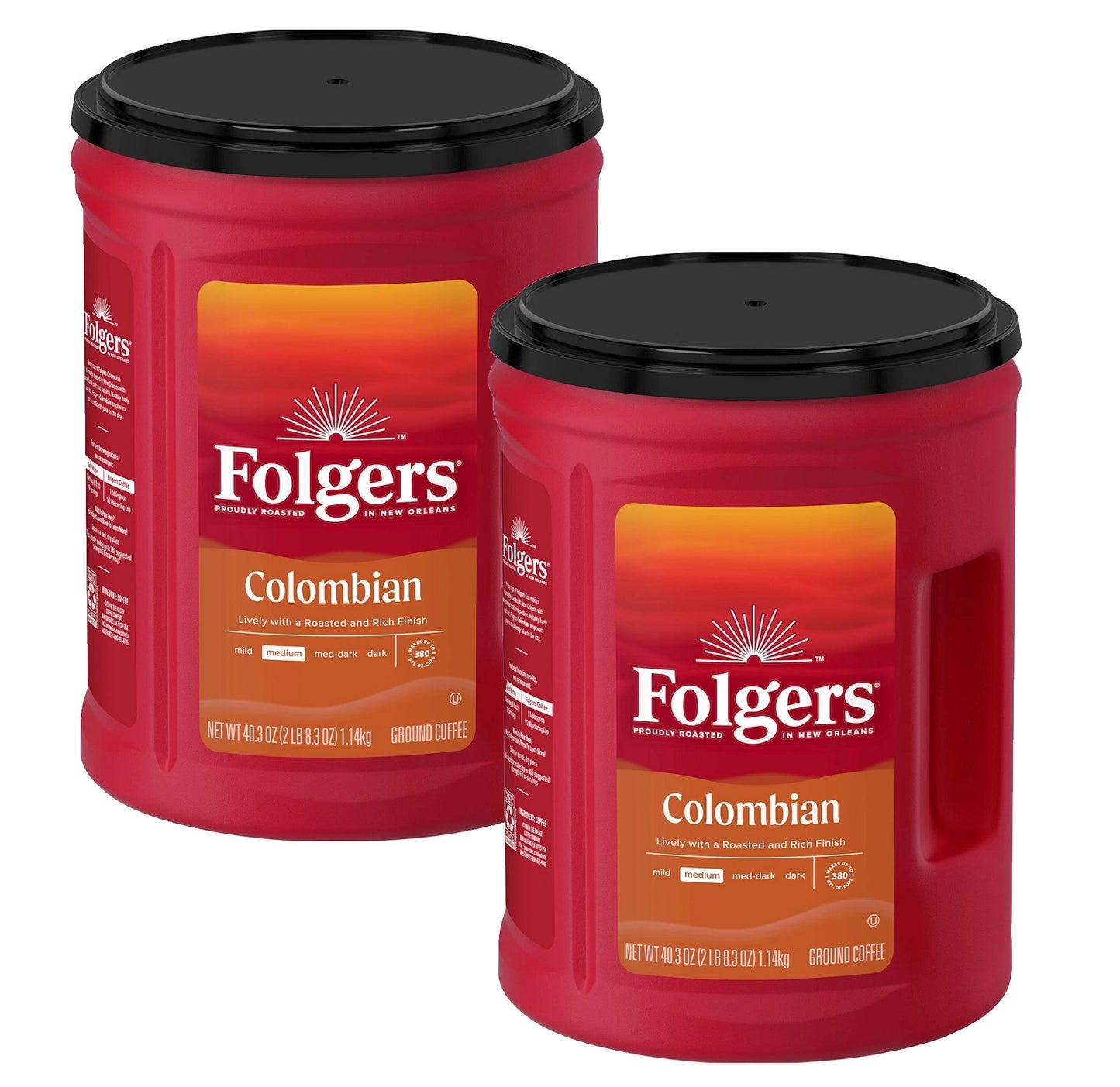 40.3 oz Folgers 100% Colombian Coffee Ground Medium Roast 1 2 or 3 Canisters