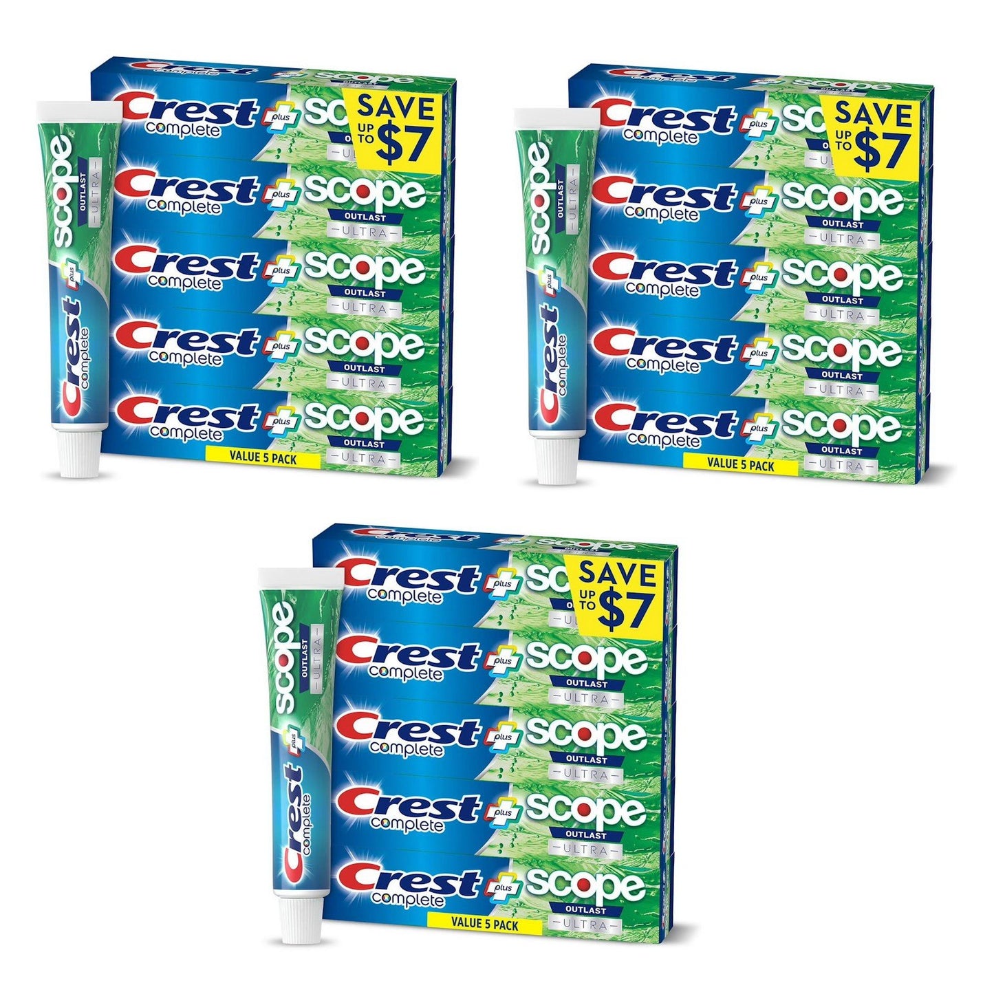 Crest Complete + Scope Outlast Ultra Toothpaste 6.3 oz Tubes 5 10 or 15 Pack