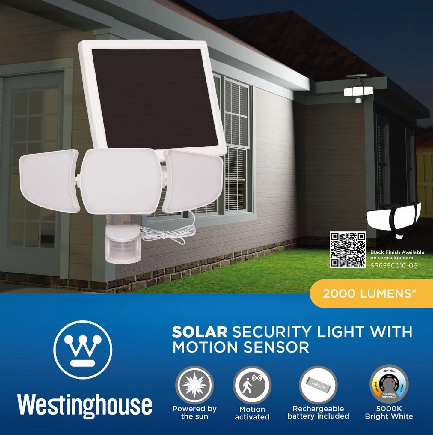 Westinghouse 3 LED Lamp Solar Security Light 2000 Lumen Motion Activated