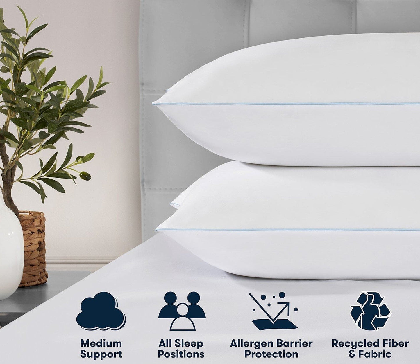 Two Pack Serta Bed Pillows Queen or King Size Fiberfill 300 Thread Count Cotton