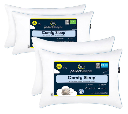 Two Pack Serta Bed Pillows Queen or King Size Fiberfill 300 Thread Count Cotton
