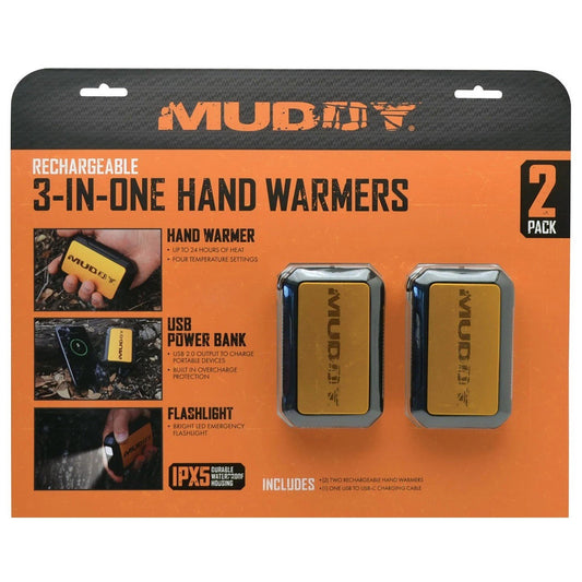 Two 3-In-1 Rechargeable Hand Warmers USB Power Bank Charger & Flashlight Gray