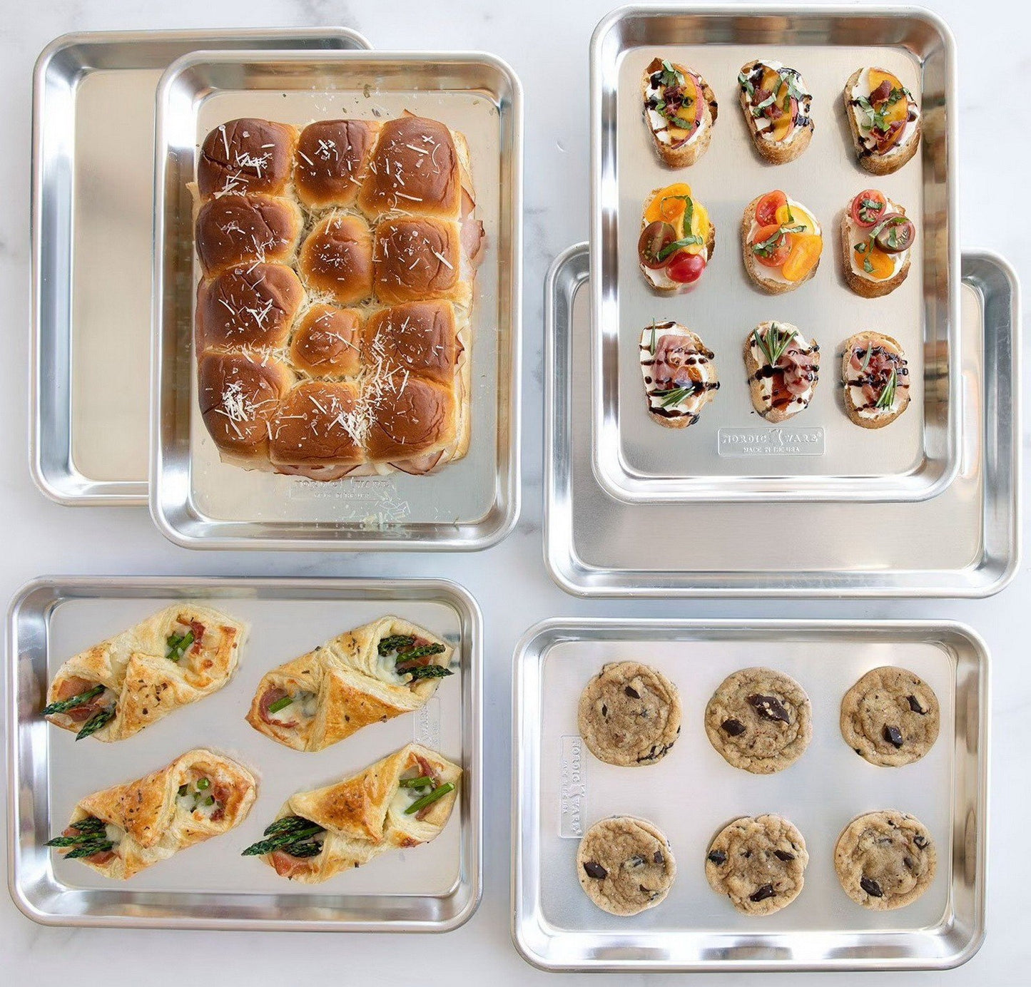 Set of 6 Aluminum Baking Cookie Quarter Size Sheet Bake Pan Nordic Ware Naturals