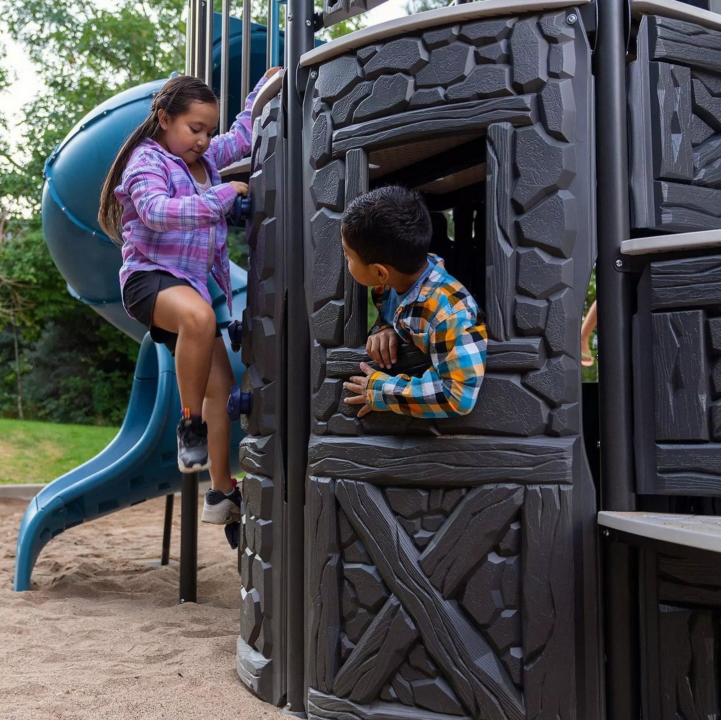 Huge Castle Clubhouse Playground Playset with Swing Spiral Slide Climbing Wall