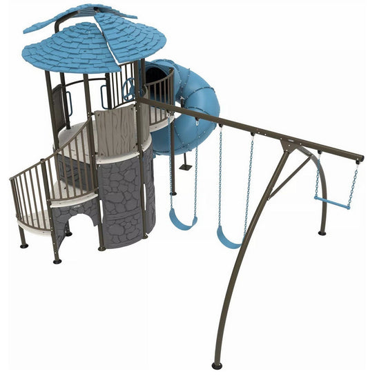 Huge Castle Clubhouse Playground Playset with Swing Spiral Slide Climbing Wall