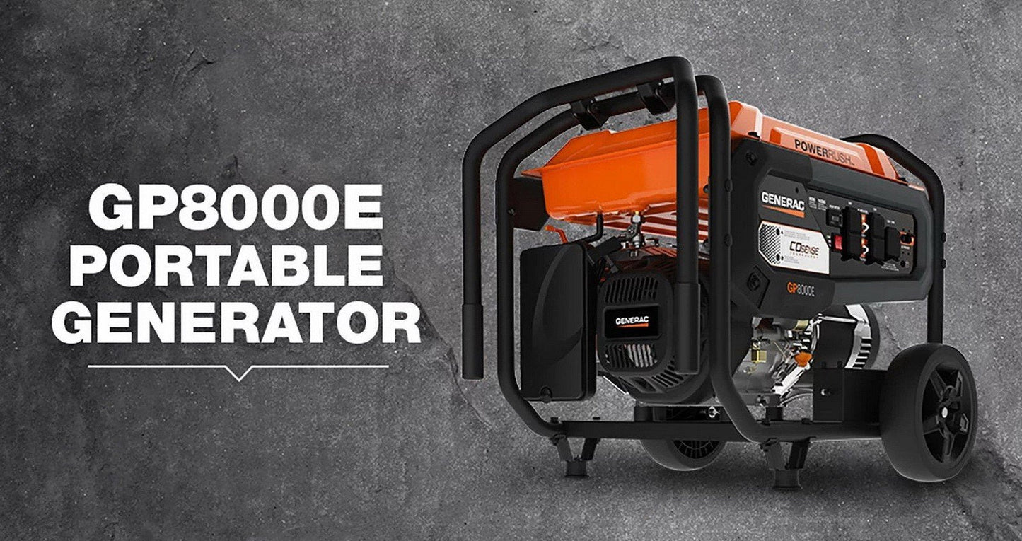 Generac Portable Gas Power Generator 8,000 Watts Electric Start and Cord