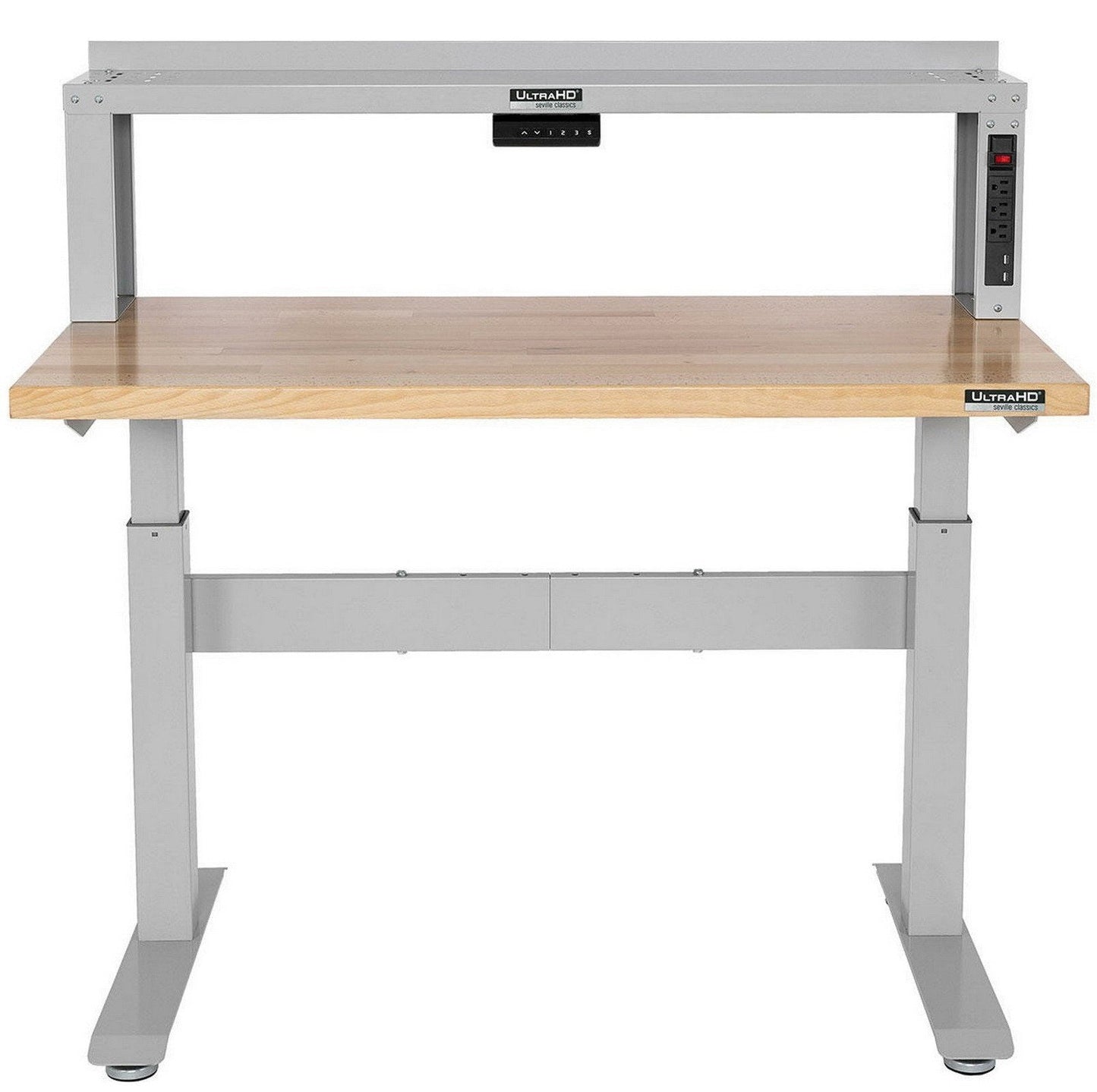 Adjustable Height Electric Workbench Work Table Bench 48" x 24" Solid Wood Top