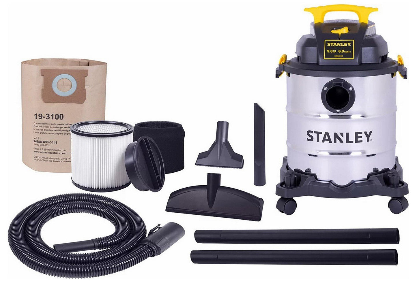 Stanley 6 Gallon Wet Dry Shop Vacuum 5.0 Peak HP Stainless Steel