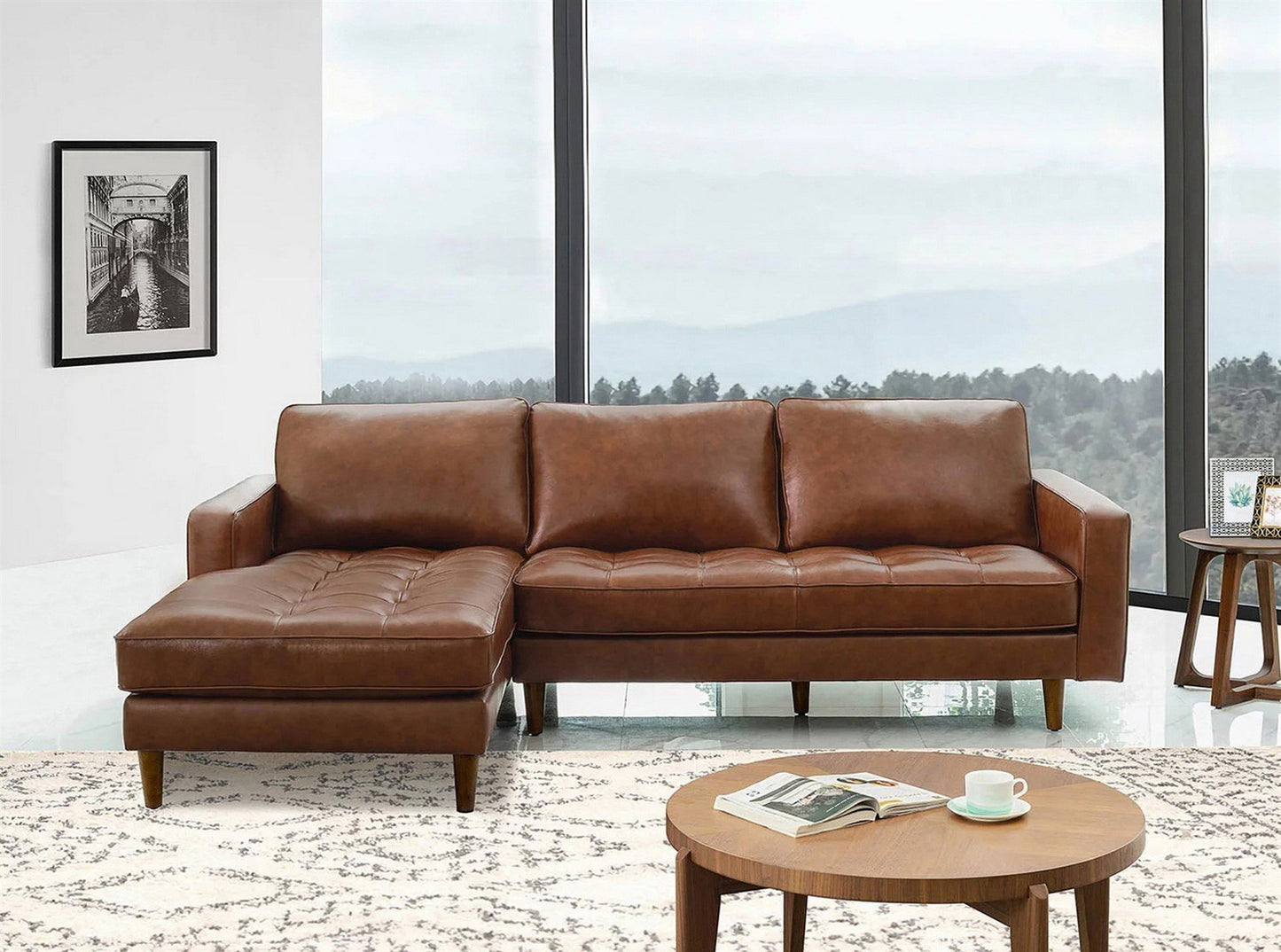 Top-Grain Leather Sectional L-Shaped Sofa Couch Chaise Living Room Furniture Set