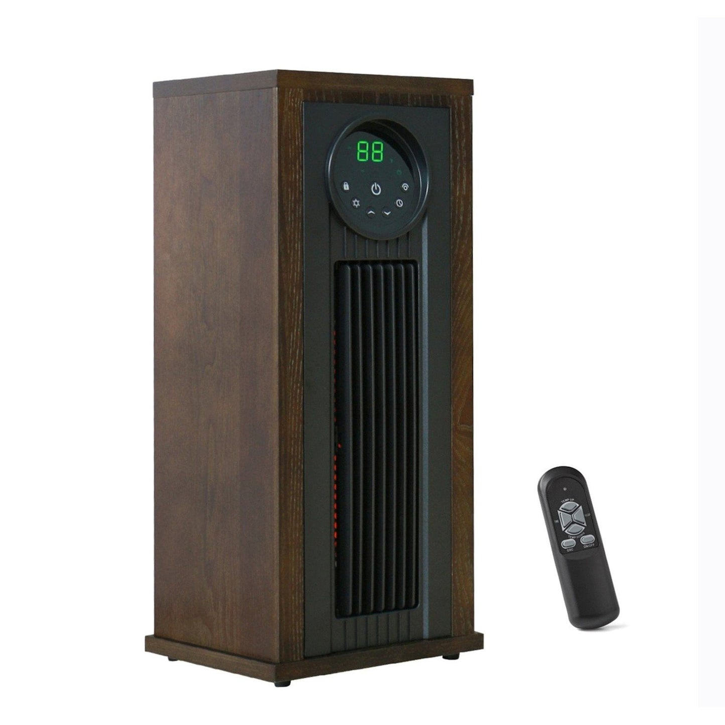 Infrared Electric Space Heater 23" Tower 1500 Watt Remote Control Wood Cabinet