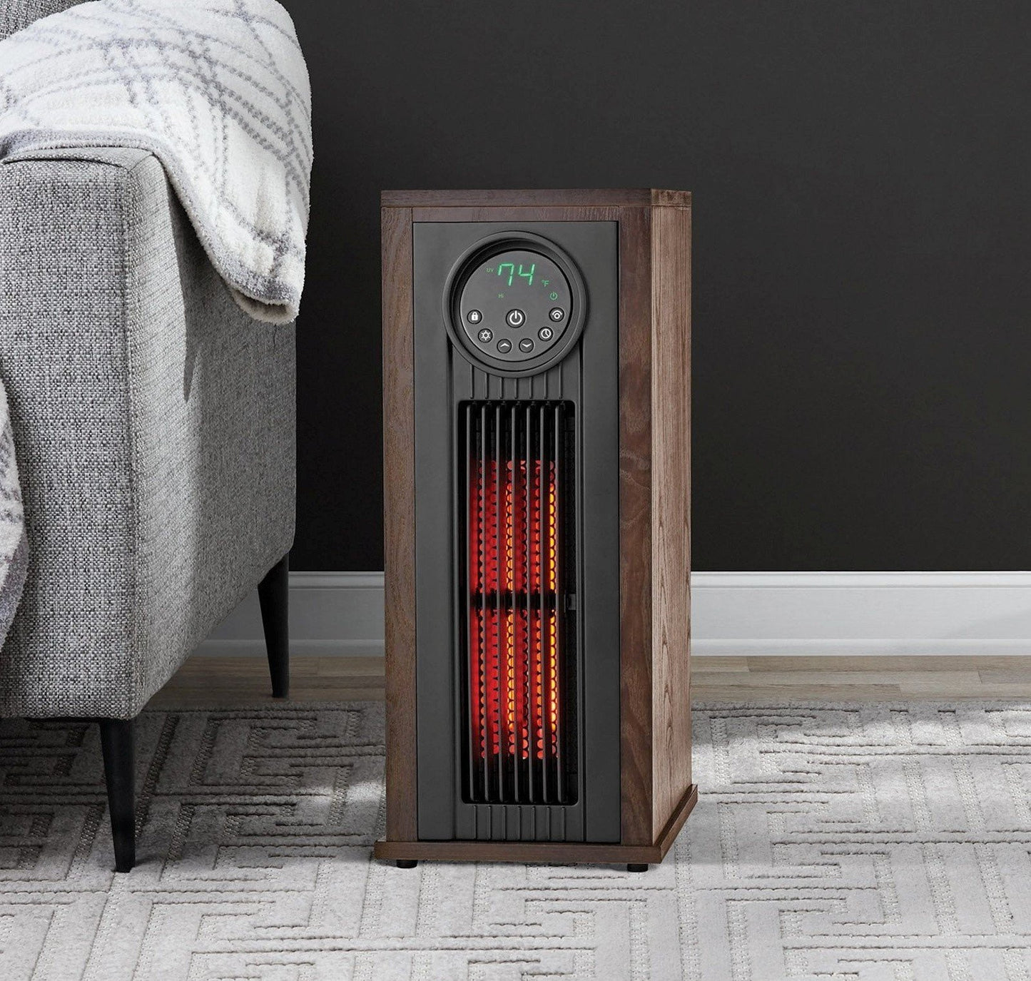 Infrared Electric Space Heater 23" Tower 1500 Watt Remote Control Wood Cabinet