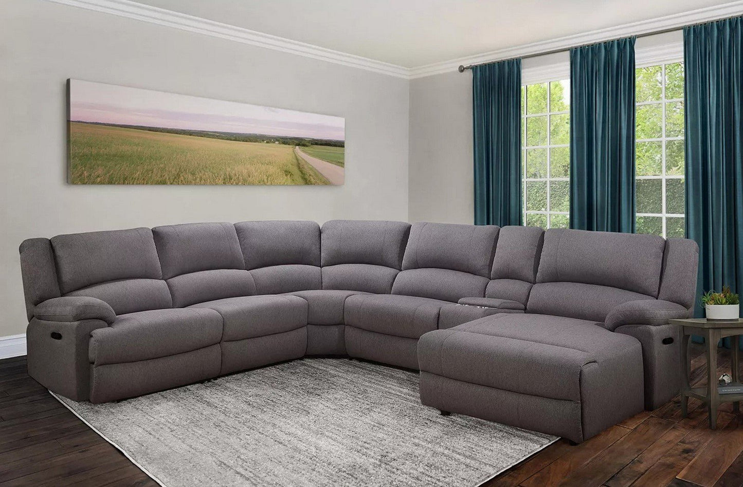 6 Piece Reclining Sectional Sofa Couch Chaise Modular Fabric Furniture Set Grey