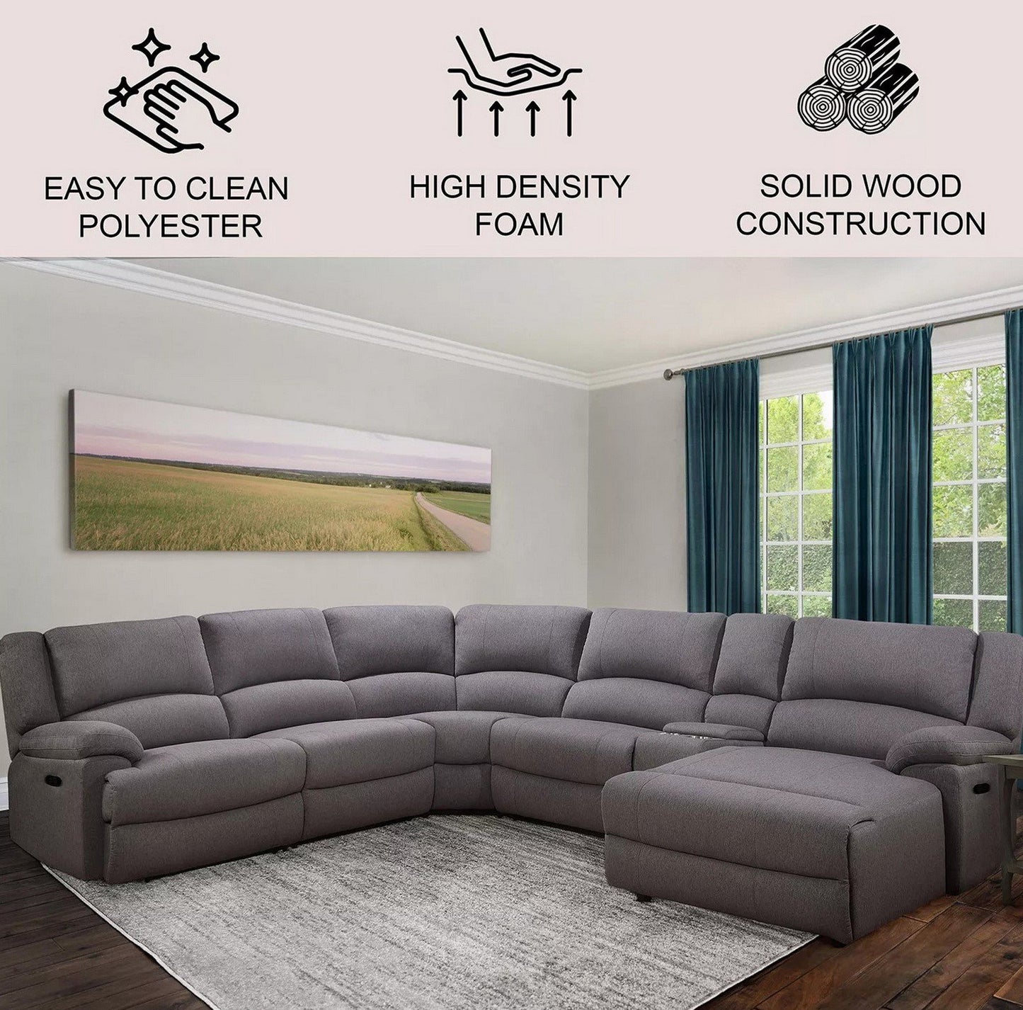 6 Piece Reclining Sectional Sofa Couch Chaise Modular Fabric Furniture Set Grey