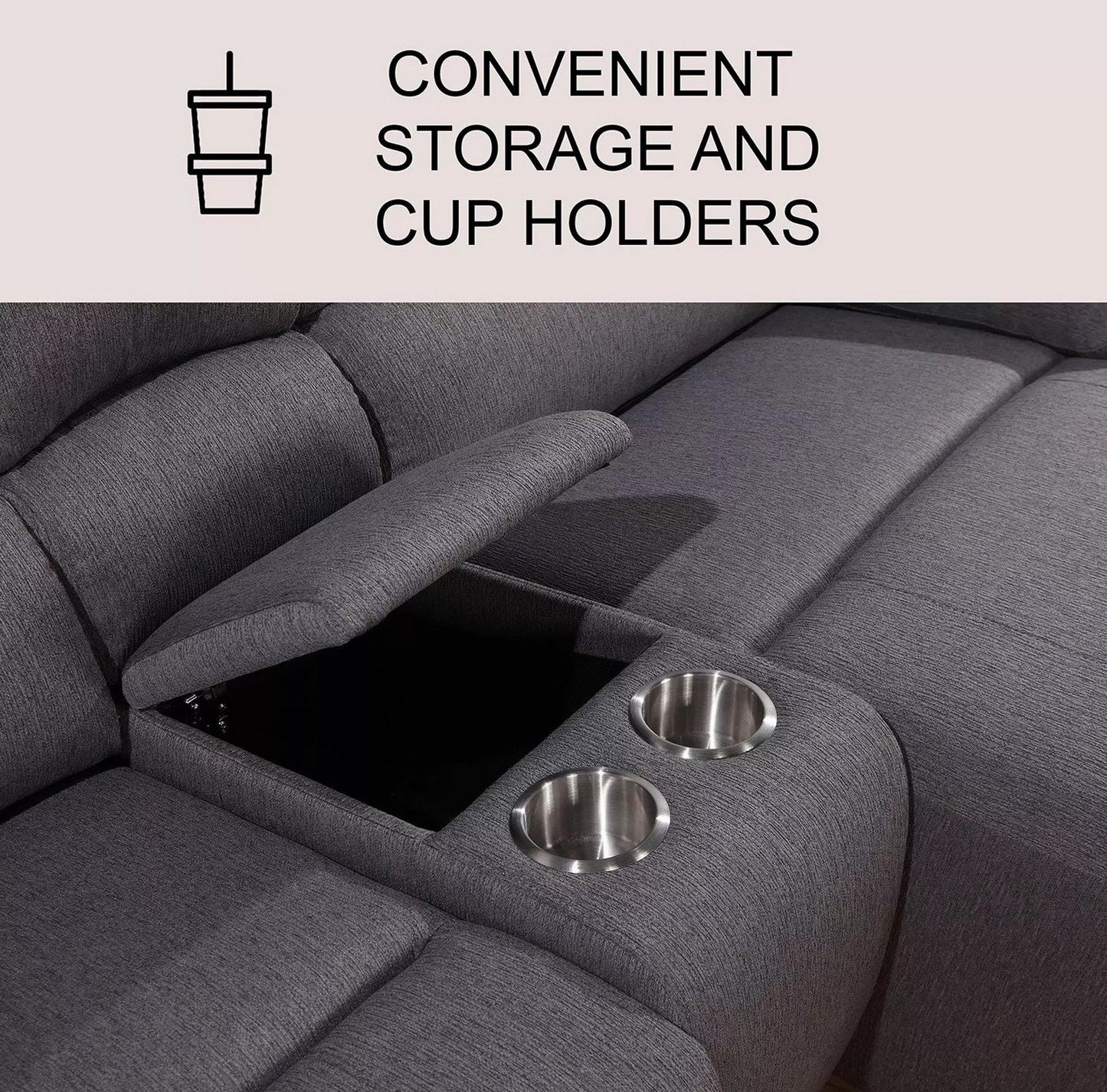 6 Piece Reclining Sectional Sofa Couch Chaise Modular Fabric Furniture Set Grey