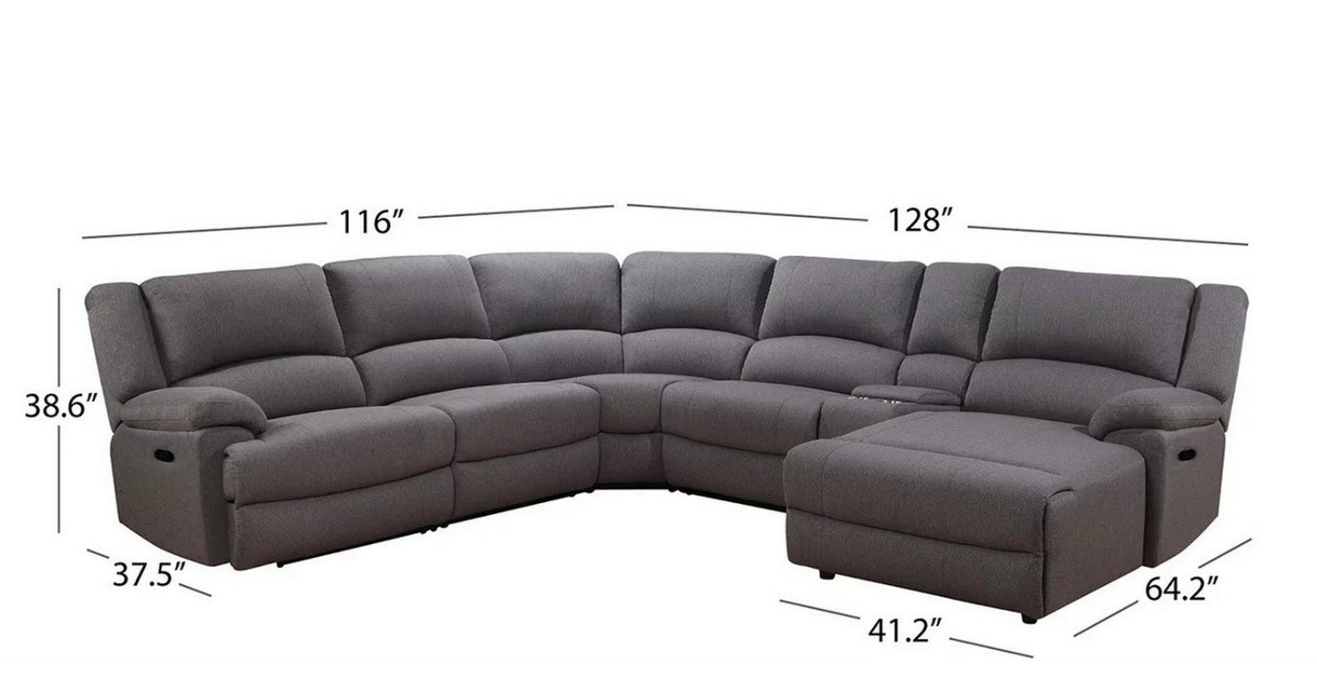 6 Piece Reclining Sectional Sofa Couch Chaise Modular Fabric Furniture Set Grey