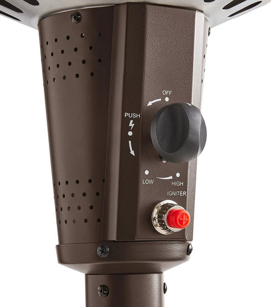 86" Tall Bronze Patio Heater with LED Light Table 50,000 BTU Electric Start