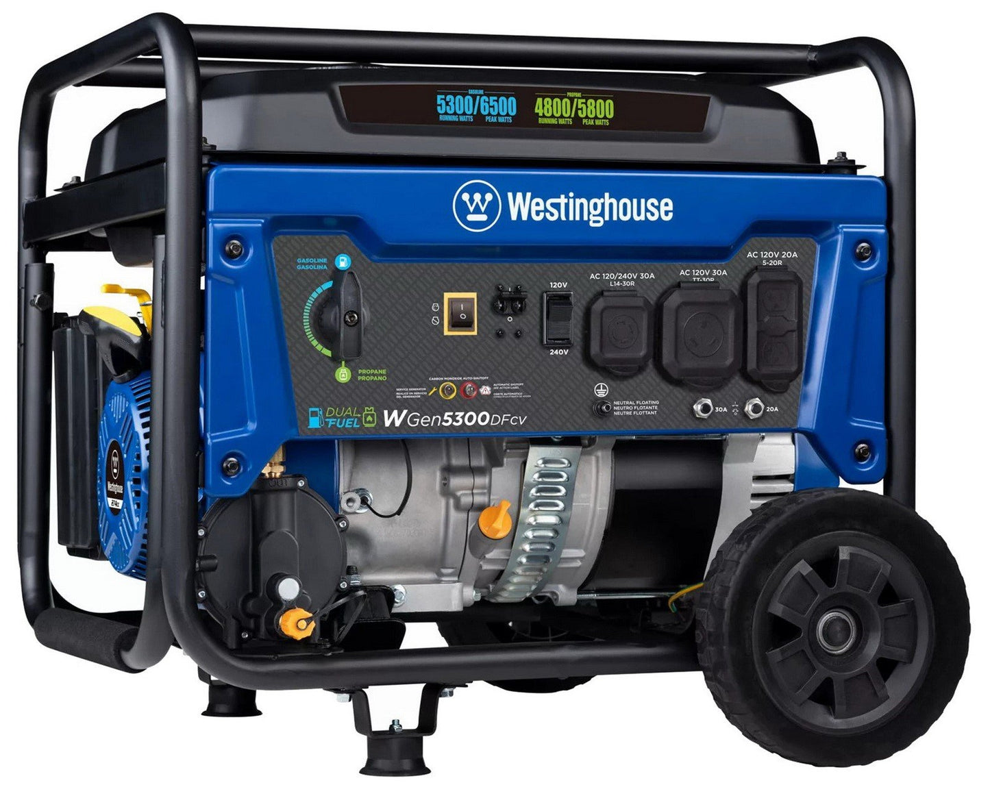 Westinghouse 6500 Peak Watts Portable Power Generator Dual Fuel Gas Propane
