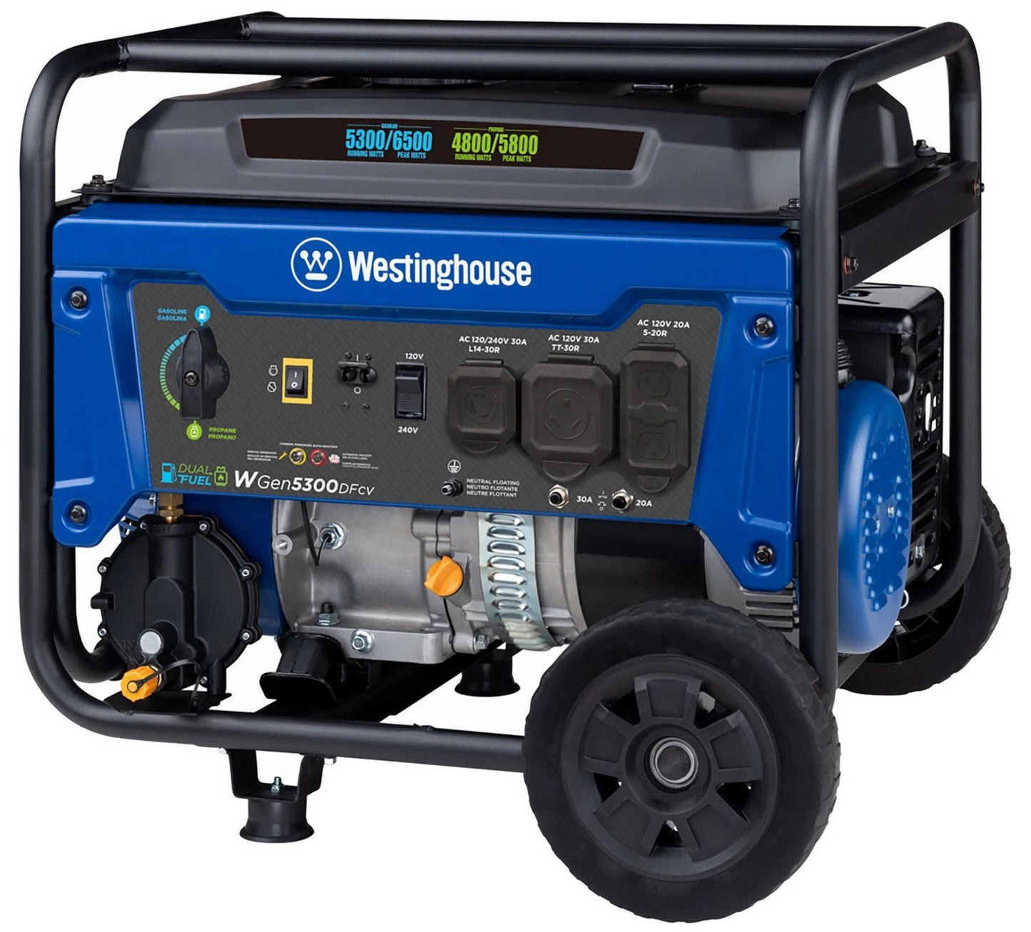 Westinghouse 6500 Peak Watts Portable Power Generator Dual Fuel Gas Propane