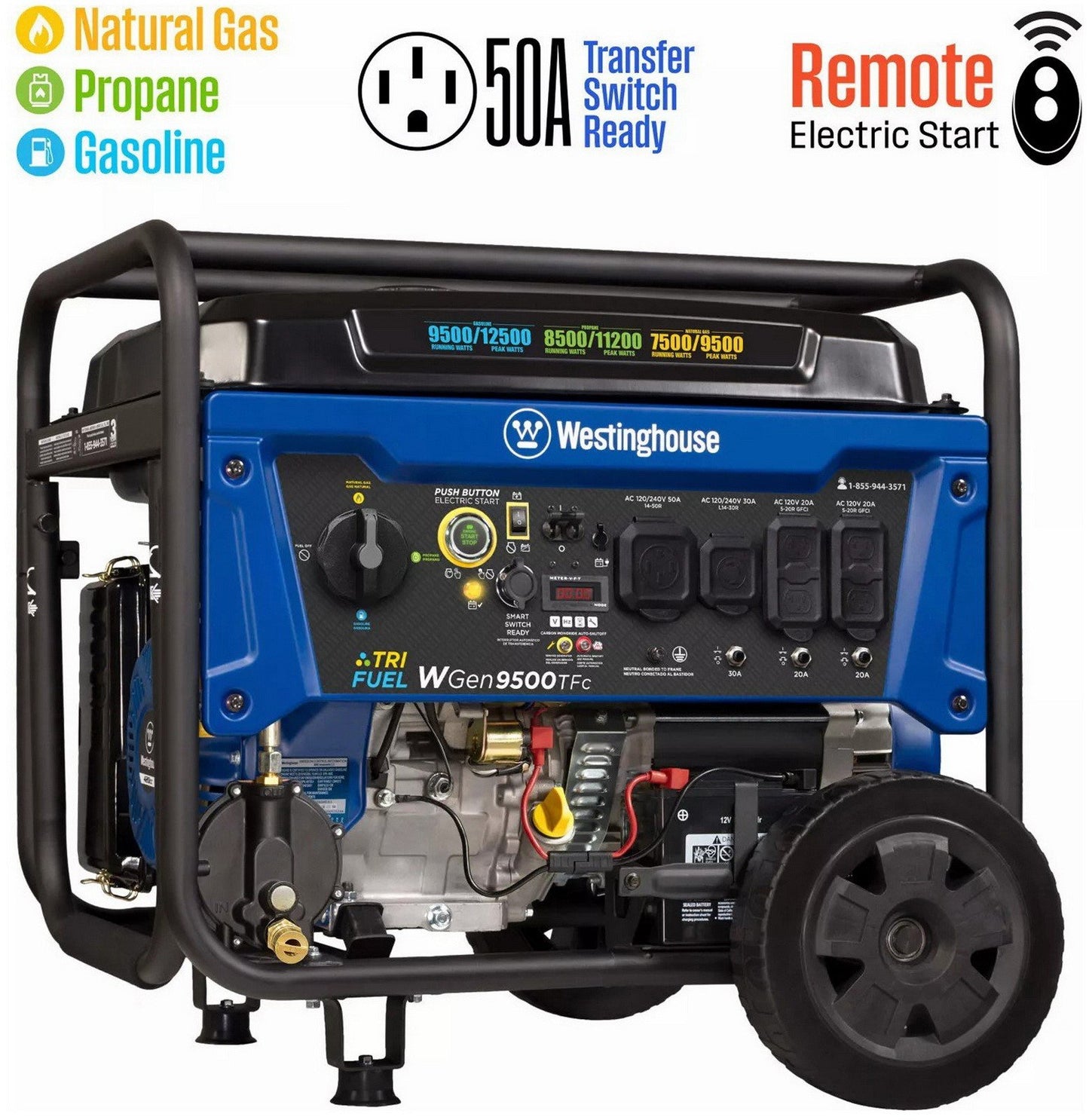 Westinghouse 12500 Peak Watt Portable Generator Tri Fuel Whole Home Power Backup