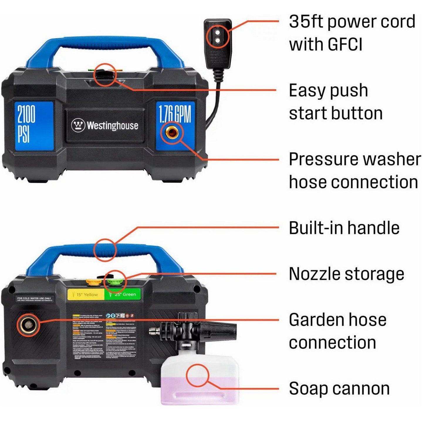 2100 PSI Electric Pressure Washer 1.76 GPM Foam Cannon Westinghouse ePX3100v
