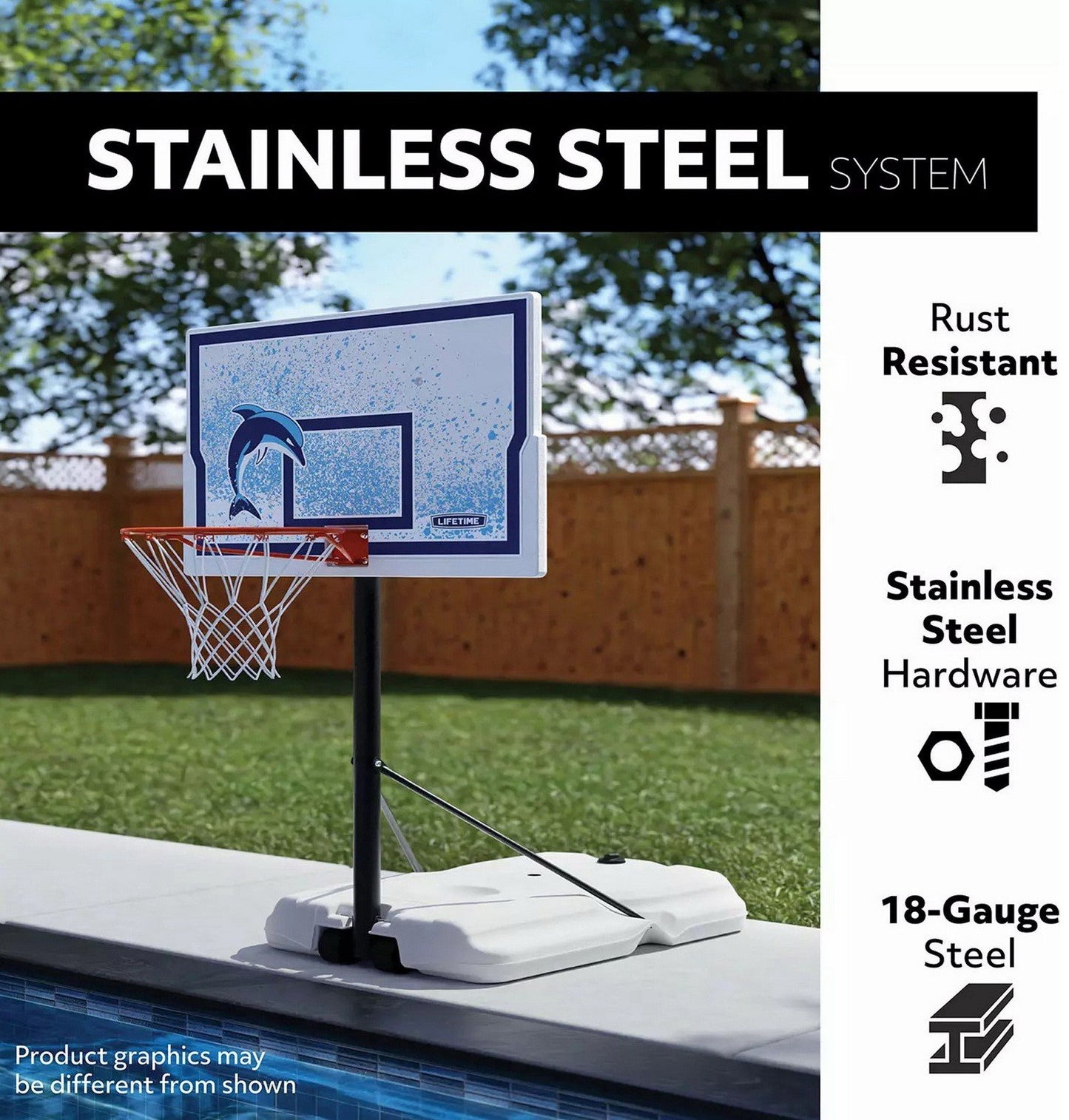 Swimming Pool Basketball Goal 44" Backboard Pool Side Hoops System