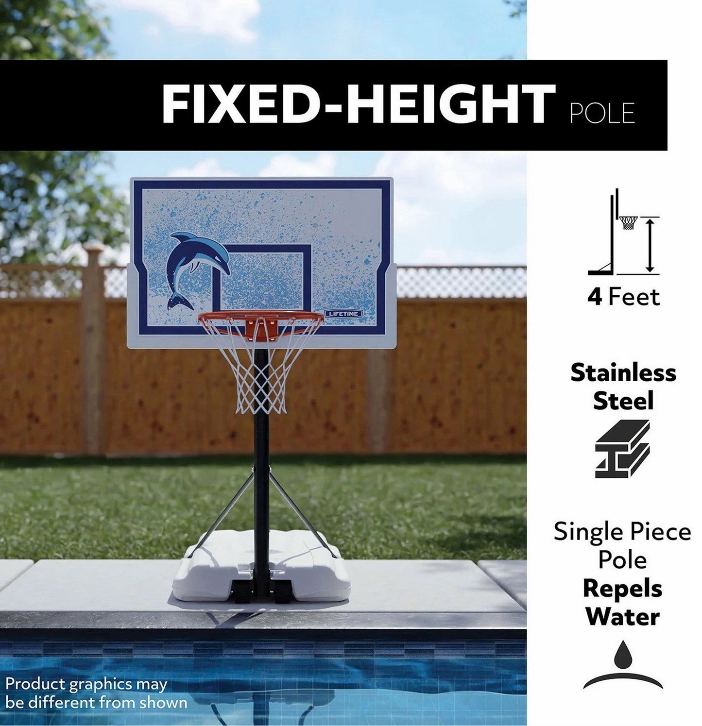 Swimming Pool Basketball Goal 44" Backboard Pool Side Hoops System