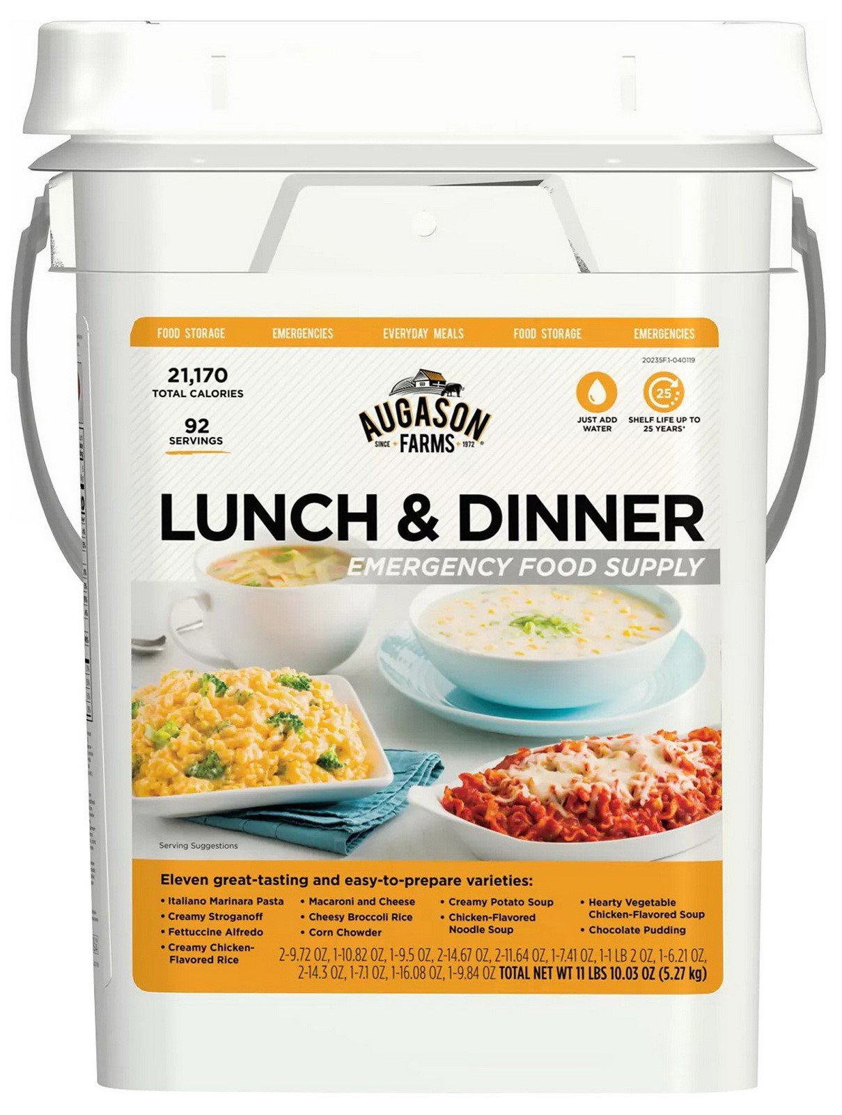 Augason Farms Lunch and Dinner Variety Emergency Food Supply 4-Gallon Pail