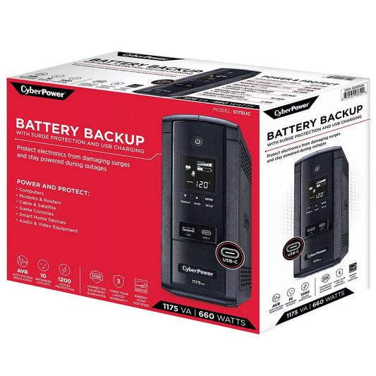 CyberPower 1175VA UPS Battery Backup with Surge Protection & USB Charging S175UC