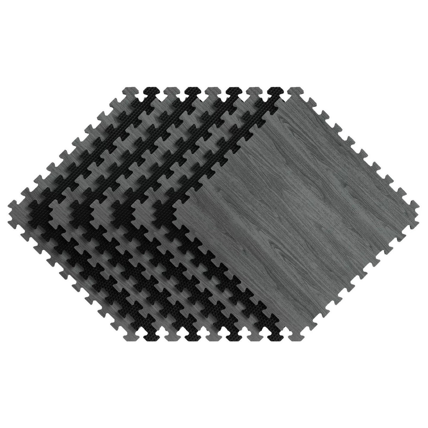 Norsk 25" x 25" Reversible Foam Flooring Gray Wood & Black 9 Tiles Set