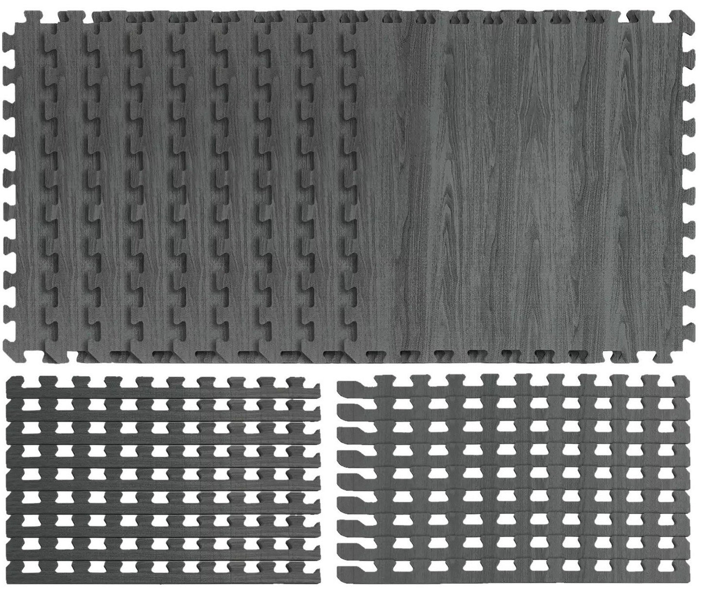 Norsk 25" x 25" Reversible Foam Flooring Gray Wood & Black 9 Tiles Set