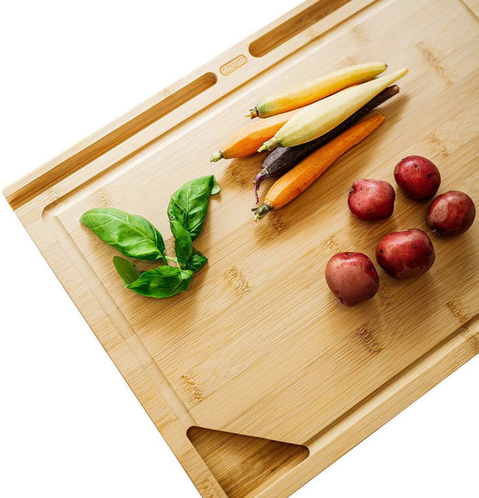 All Natural Bamboo Cutting Board 16" x 12" with 2 PrepTech Phone Holder Slots