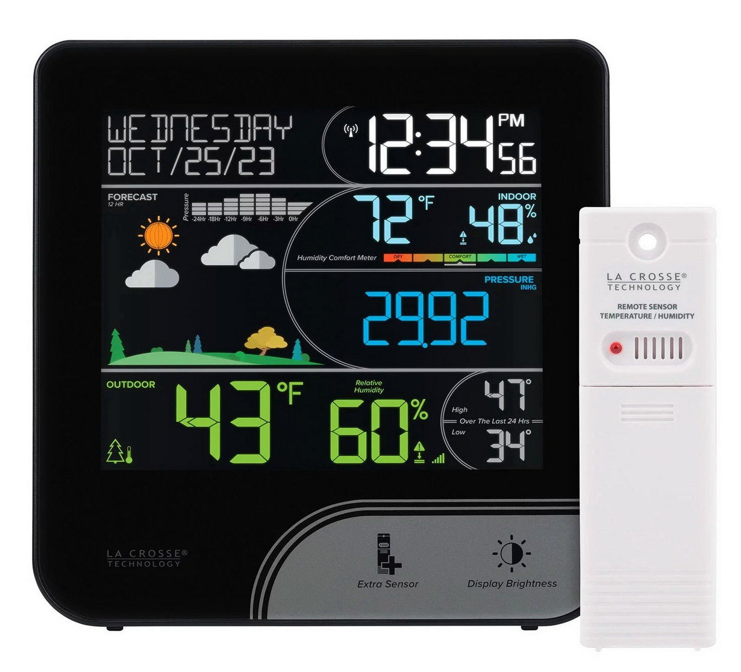 La Crosse Wireless Color Weather Station Temperature Humidity Forecast Time Date