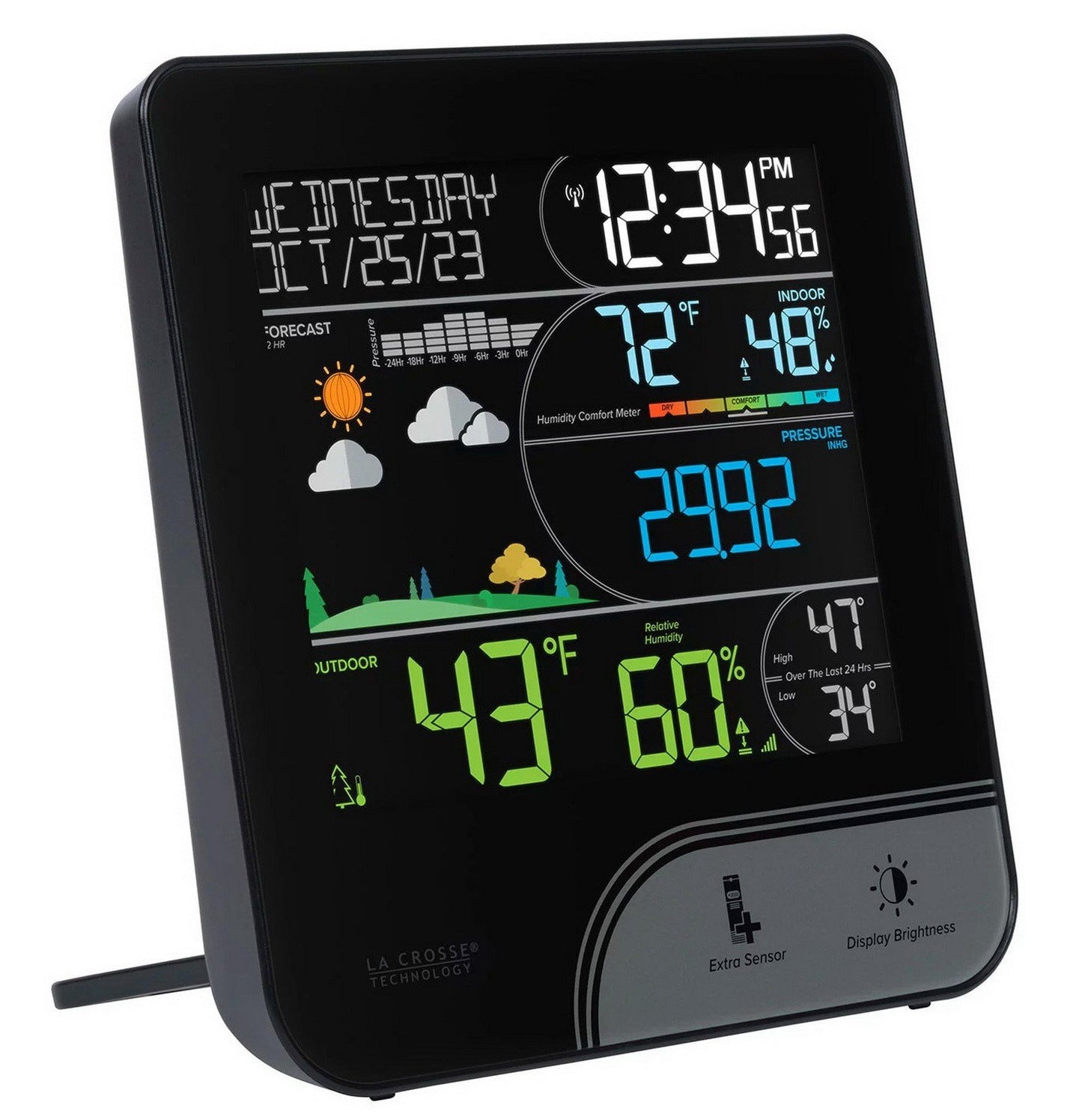 La Crosse Wireless Color Weather Station Temperature Humidity Forecast Time Date