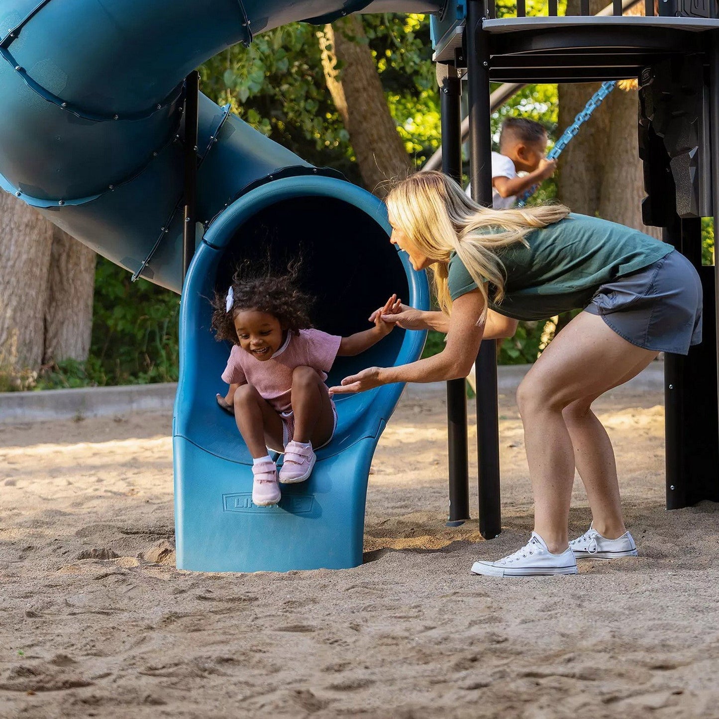 Giant Castle Playground Swing Set Playset Tube Slide Rock Climbing Wall Trapeze