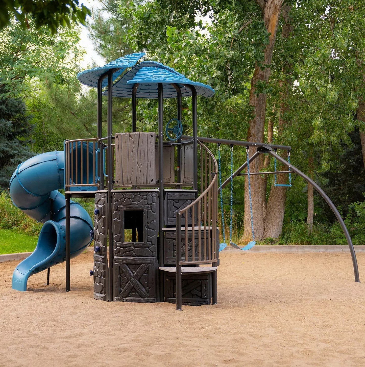 Giant Castle Playground Swing Set Playset Tube Slide Rock Climbing Wall Trapeze