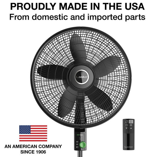 Lasko 18" Eco Quiet Pedestal Fan with Adjustable Height Tilt Remote Control