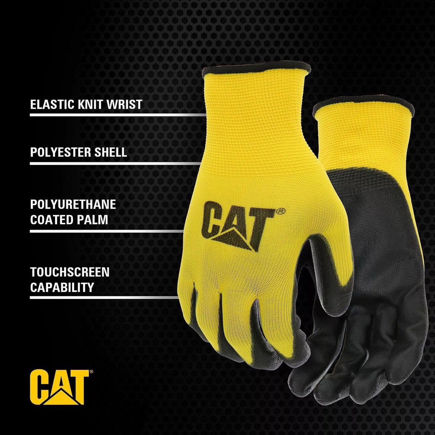 CAT PU Coated Palm Work Gloves 15 Pairs Breathable Mesh Multipurpose Grip