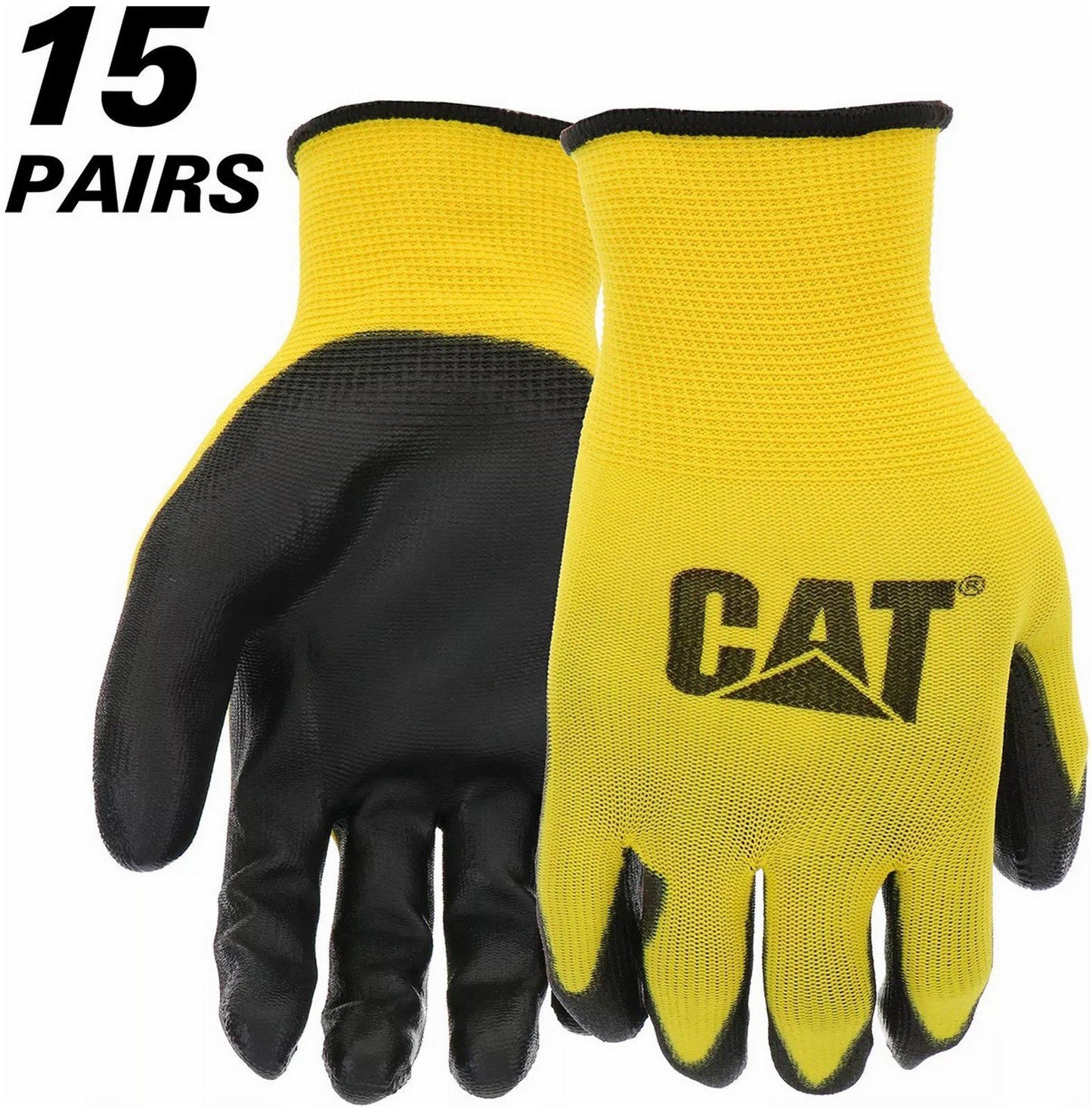 CAT PU Coated Palm Work Gloves 15 Pairs Breathable Mesh Multipurpose Grip