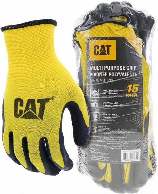 CAT PU Coated Palm Work Gloves 15 Pairs Breathable Mesh Multipurpose Grip