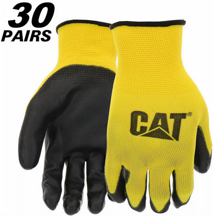CAT PU Coated Palm Work Gloves 15 Pairs Breathable Mesh Multipurpose Grip