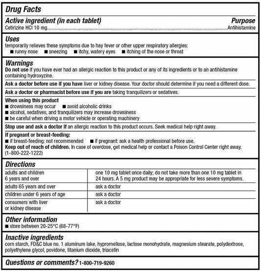 400 Allergy Relief Tablets Cetirizine Hydrochloride 10mg Antihistamine Aller-Zyr
